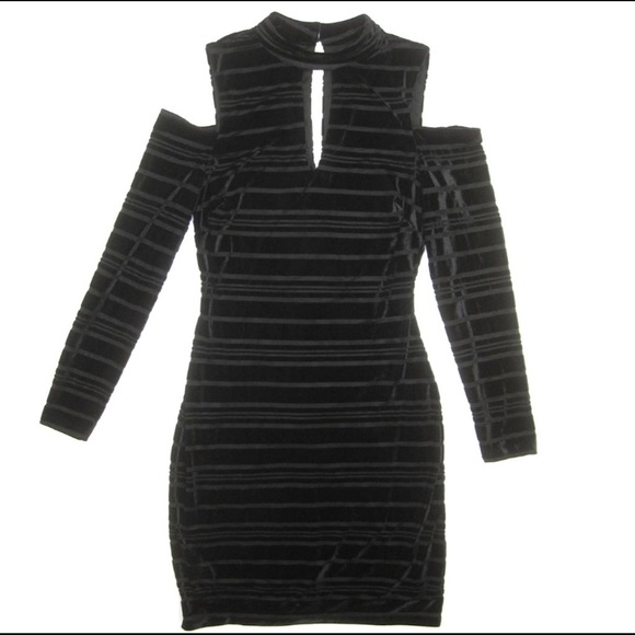 Guess Shadow Striped Cold Shoulder Velvet Dress - Picture 2 of 4